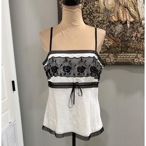 Ann Taylor Cami Top Womens 12 White Silk Sheer Mesh Floral Embroidered Lace